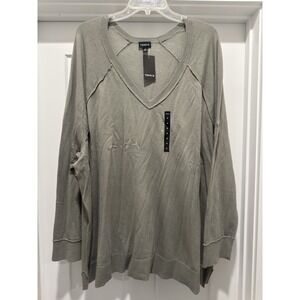 Torrid 4X Cotton Blend Long Sleeve V-Neck Raglan Forest Fog Green Pullover